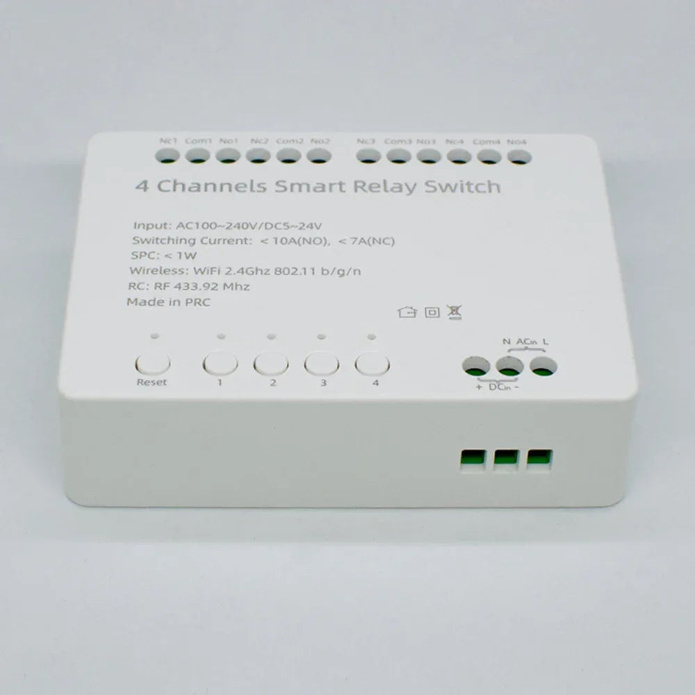 【4 Channel Smart Relay】Tuya WiFi+RF433 DIY Module AC 100-240V/DC 5-24V Alexa Remote Timer Switch for LED Light Home Automation
