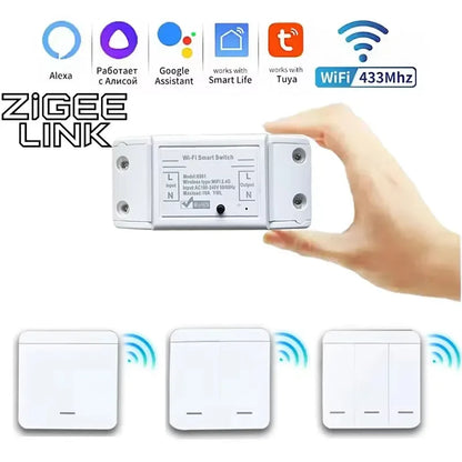 Tuya WIFI Switch 433MHz Smart Home Automation Relay Module 1/2/3 Gang Wireless Wall Switch Home Control Works with Alexa Google