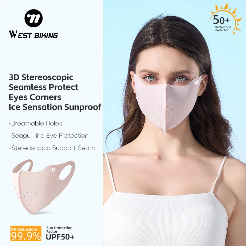 WEST BIKING Summer Sunscreen Traceless Mask 3D Ice Silk Breathable UV Protection Mask Summer Outdoor Sport Cycling Sports Masks