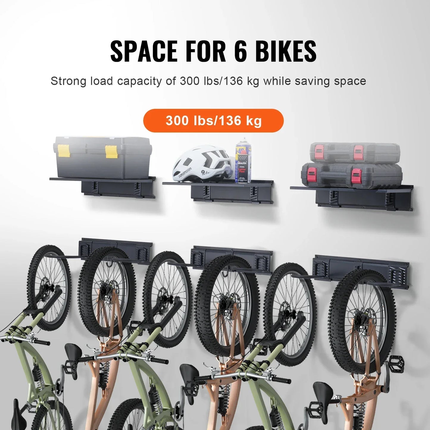 SucceBuy 3pcs Bike Storage Rack 300 lbs 48-inch Wall Mount Bicycles Storage Hanger with 3 Shelves for 6 Bikes Garage Organizer