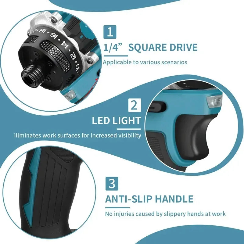 Makita 4000RPM Brushless Electric Screwdriver 3800IPM 180Nm Electric Drill Impact Driver Wood/Bolt/T-Mode For 18V Battery