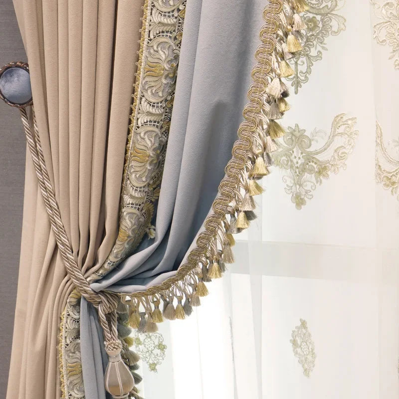 2025 Custom Curtain New Modern Luxury European Thick Velvet Embroidery Yarn Cloth Blackout Curtain for Living Room Bedroom