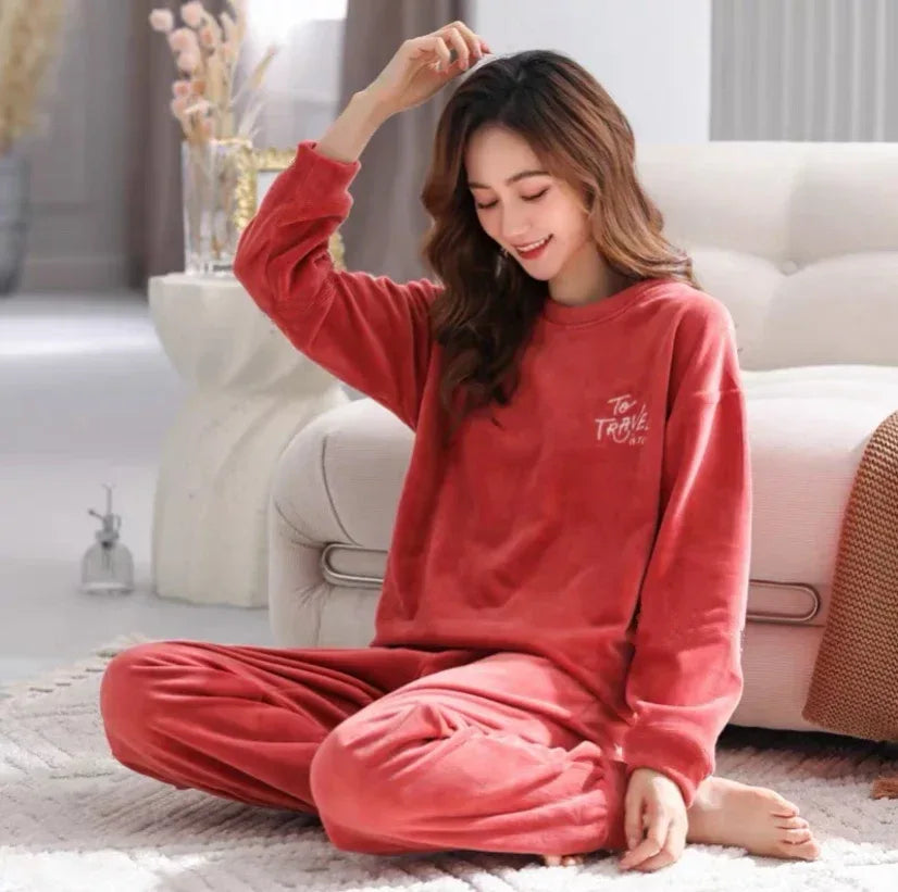 Women Pajamas Autumn Winter Flannel Warm Woman Sleepwear Korean cute Cartoon Pajama Set Fashion Pijama Mujer Home Cloth Pyjamas