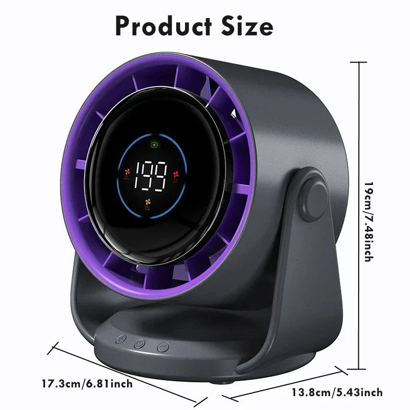 Rechargeable Portable Desktop Fan Digital Multi-Speed Cooling Fan for Indoor Outdoor Home Office Use