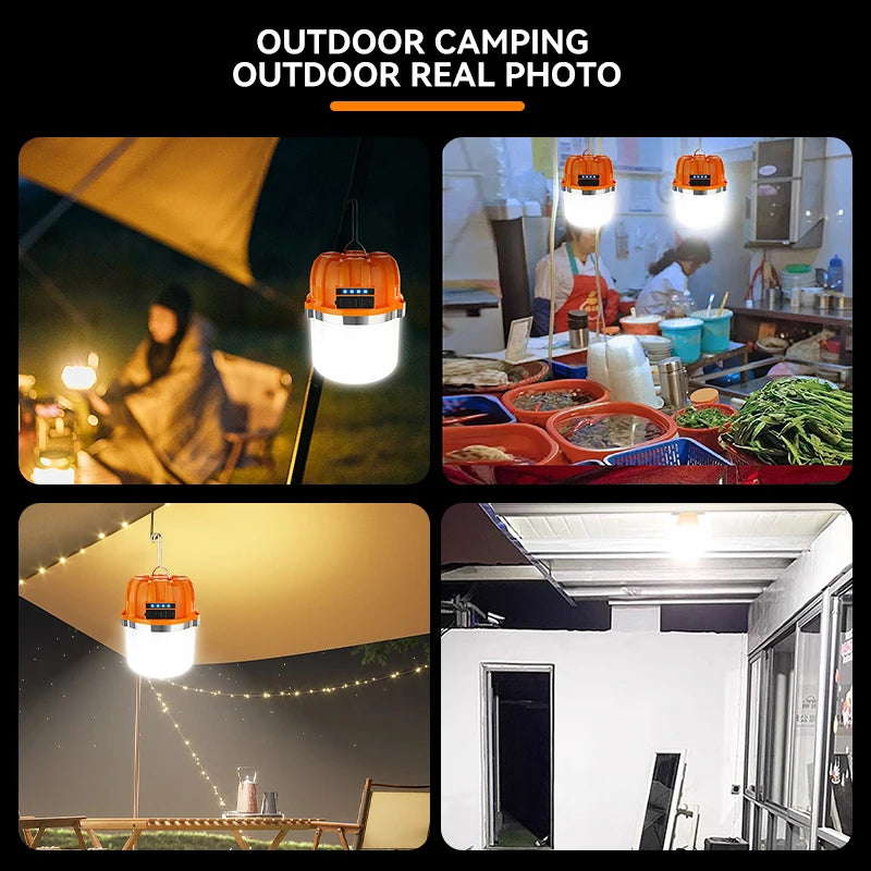 500W LED Camping Lantern USB Rechargeable Portable Lamp Bulb Flashlight with Power Display Emergency Light for Outdoors Fishing