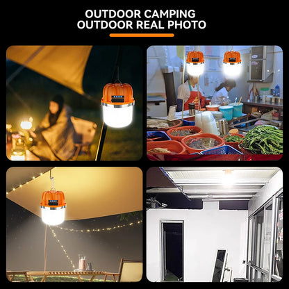 500W LED Camping Lantern USB Rechargeable Portable Lamp Bulb Flashlight with Power Display Emergency Light for Outdoors Fishing
