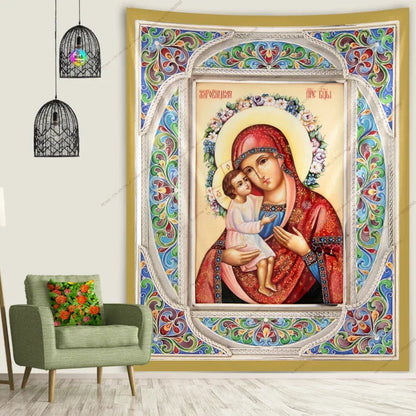 Icon of Christ Tapestry Jesus Easter Wall Decor God Home Decoration  Blessed Virgin Mary Wall Tapestries Christmas Room Decor