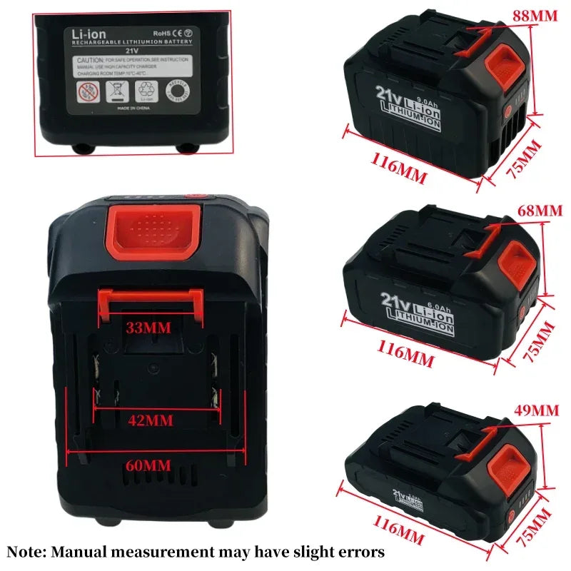 21V Lithium Battery Rechargeable 3.0/6.0/9.0Ah Batteries High-current High Discharge 21 Volt Replace Battery For Screwdriver