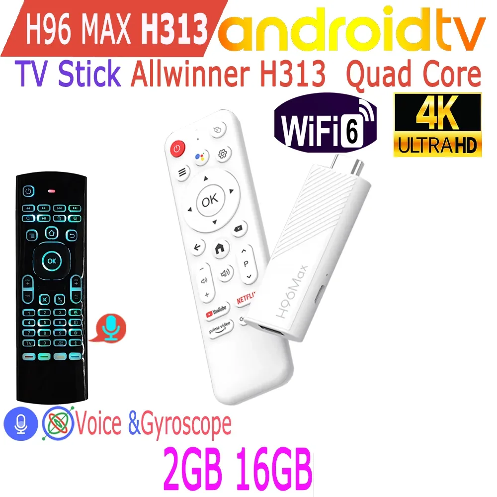 H96 Max H313 Android TV Stick Allwinner Quad Core 4K Video Wifi6 Voice Assistant Smart TV Box