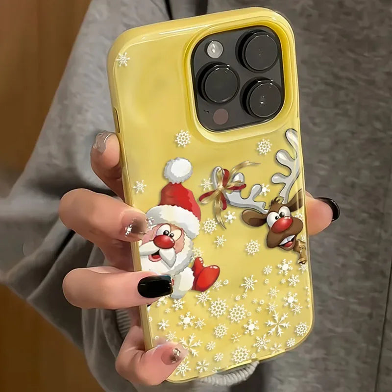Christmas Reindeer and Santa Claus Folds Texture Phone Case For iPhone 17 Air 11 12 13 14 15 16 Pro Max Plus Silicone Soft Cover