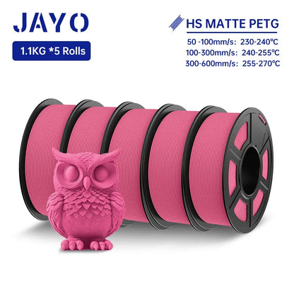 JAYO PETG 3D Filament 1.75MM High Speed PETG 3D Printer Filament 5Rolls High Flow Speedy Matte Effect 3D Printing Mateials