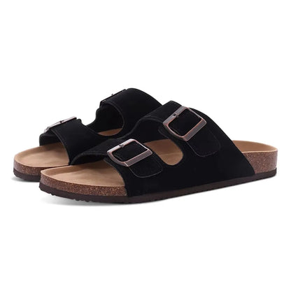 Crestar Women's Cork Footbed Slide Sandal Adjustable Buckle Summer Outdoor Suede Sandals with Arch Support Non-slip Beach Shoes