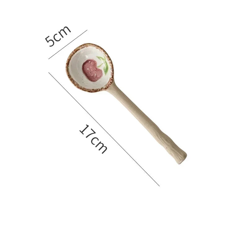 Cute Ceramic Flower Soup Spoon Kawaii Korean Ice Cream Hand Painted Dessert Spoon With Long Handle Kitchen Tableware Accessories