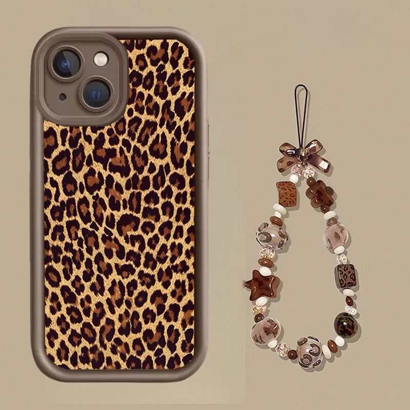 Leopard With Chain Phone Case For Xiaomi MI 17 Pro Max 15T 15 Ultra 14T 13 POCO F7 X7 M7 X5 F5 X6 PRO M6 X4 GT NFC C40 5G  Cover