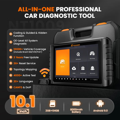 FOXWELL NT1009 OBD2 Car Scanner All System ECU Coding Bidirectional CANFD DOIP Topology Mapping 36+ Reset Auto Diagnosis Tools