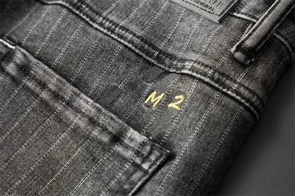 Trousers Skinny Luxury Men's Jeans Stripe Slim Fit Man Cowboy Pants with Pockets Tight Pipe Soft New in Plus Size Trend 2024 Xs