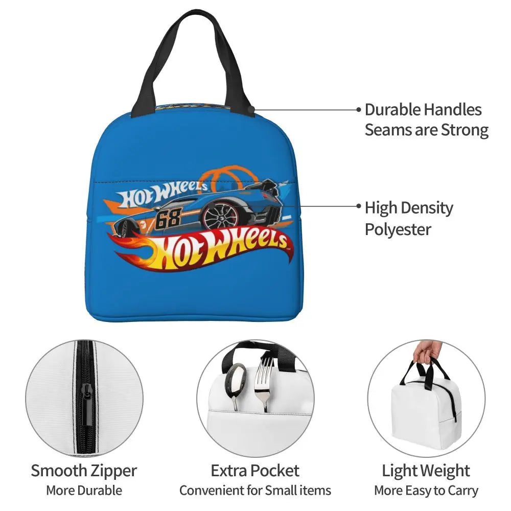 Custom Hot Wheels For Fans Thermal Insulated Lunch Bag Cartoon Sport Car Portable Lunch Container Travel Multifunction Food Box