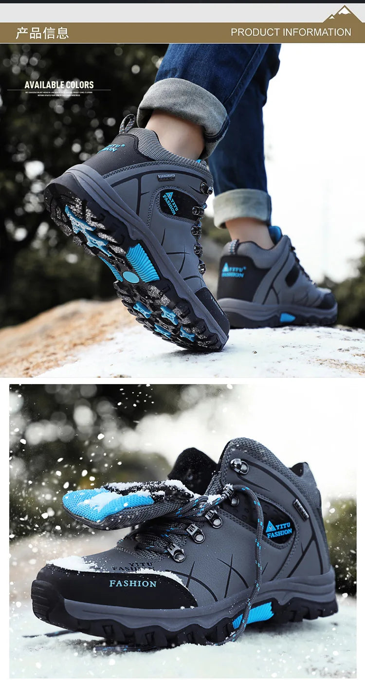 Brand Men Winter Snow Boots Waterproof Leather Sneakers Super Warm Men's Boots Outdoor Male Hiking Boots Work Shoes Size 39-47
