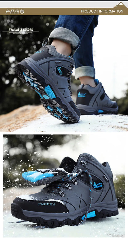 Brand Men Winter Snow Boots Waterproof Leather Sneakers Super Warm Men's Boots Outdoor Male Hiking Boots Work Shoes Size 39-47
