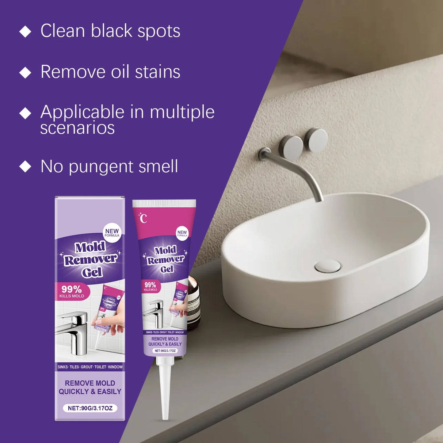 Anti-Mold Mildew Cleaning Gel Powerful Household Remover Gel for Grout Sealant Bathroom Cleaning Home Kitchen Sinks Cleaning 90g