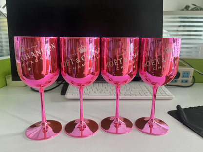 4pcs 480ml Plating Electroplated Shiny 16Oz Plastic Red Wine Glasses Plastic Champagne Flutes Cup Goblet For Party Wedding