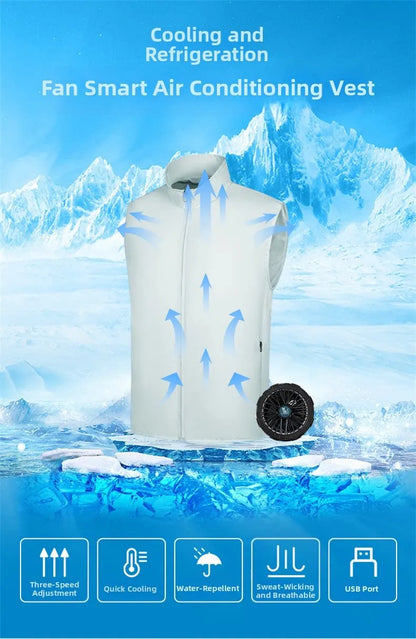 Summer Cooling Vest Men USB Charging Fan Sleeveless Jacket Air Conditioning Clothing Breathable Cool Working Coat for Outdoor Wo