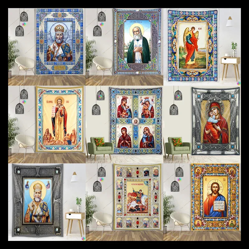 Icon of Christ Tapestry Jesus Easter Wall Decor God Home Decoration  Blessed Virgin Mary Wall Tapestries Christmas Room Decor