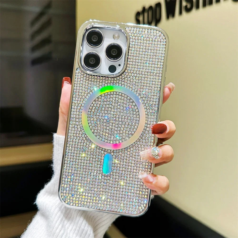 Luxury Diamond For Magsafe Case for iPhone 15 16 17 Pro Max Plus Bling Shinny Magnetic Cover for iPhone 11 12 13 14 Pro Max