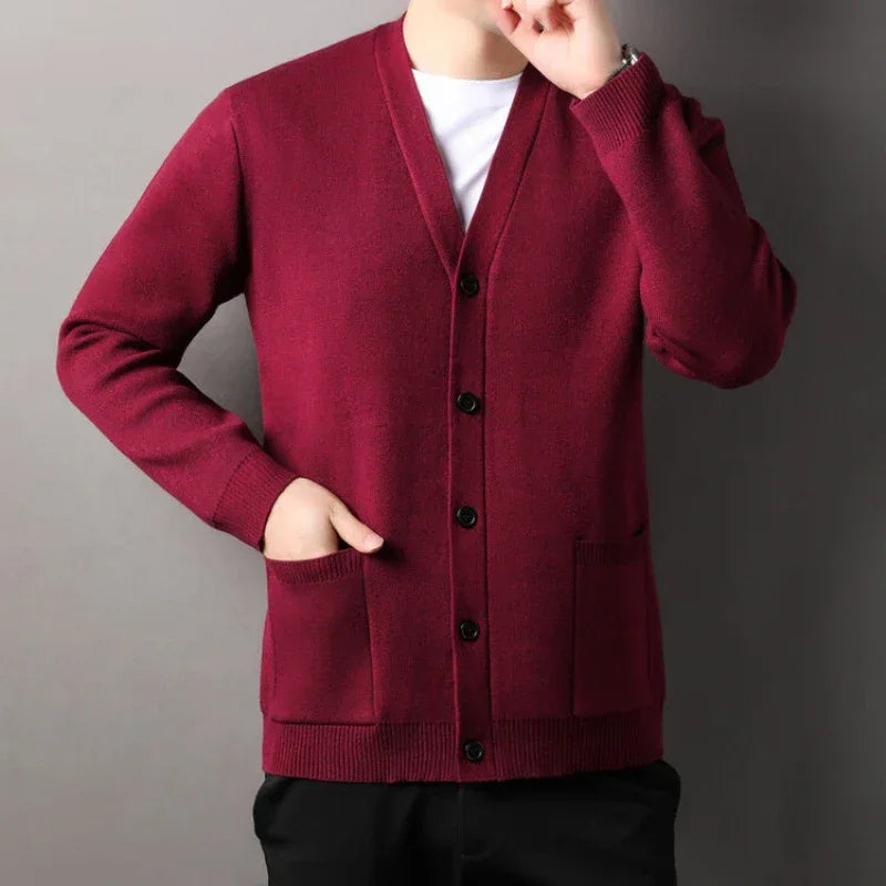 Men's  Autumn and Winter Casual Design Cardigan Thick Long Sleeved Button Up Jacket Cardigan Sweater