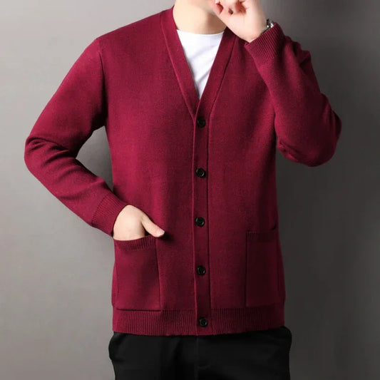 Men's  Autumn and Winter Casual Design Cardigan Thick Long Sleeved Button Up Jacket Cardigan Sweater