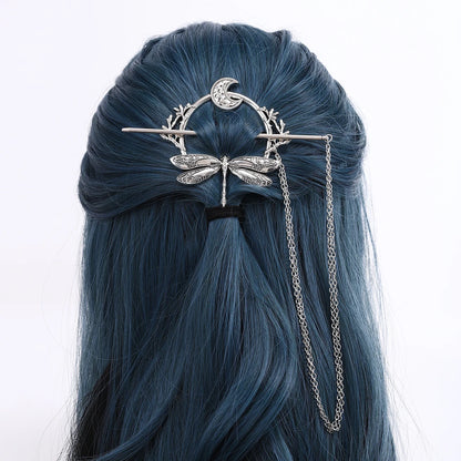 Viking Retro Dragonfly Moon Hairpin Branch Hairpin Women's Fashion Trend Versatile Hair Accessories Scandinavian Norwegian Style Accessories Party Accessories Valentine's Day Mother's Day Holiday Gift