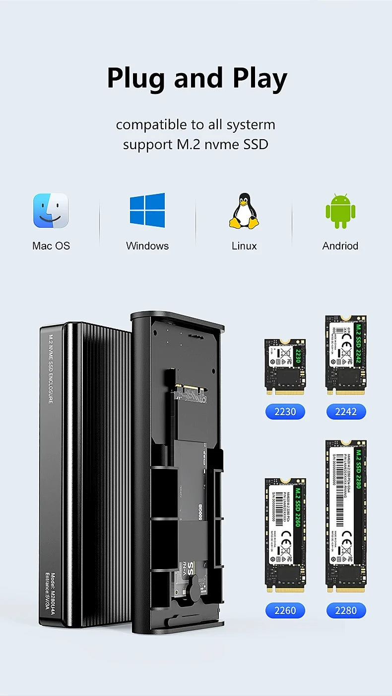 40Gbps USB 4.0 SSD Enclosure Thunderbolt USB-C M.2 NVMe SSD Case Compatible with USB 3.2/3.1/3.0 For Macbook iPad Phone Laptop
