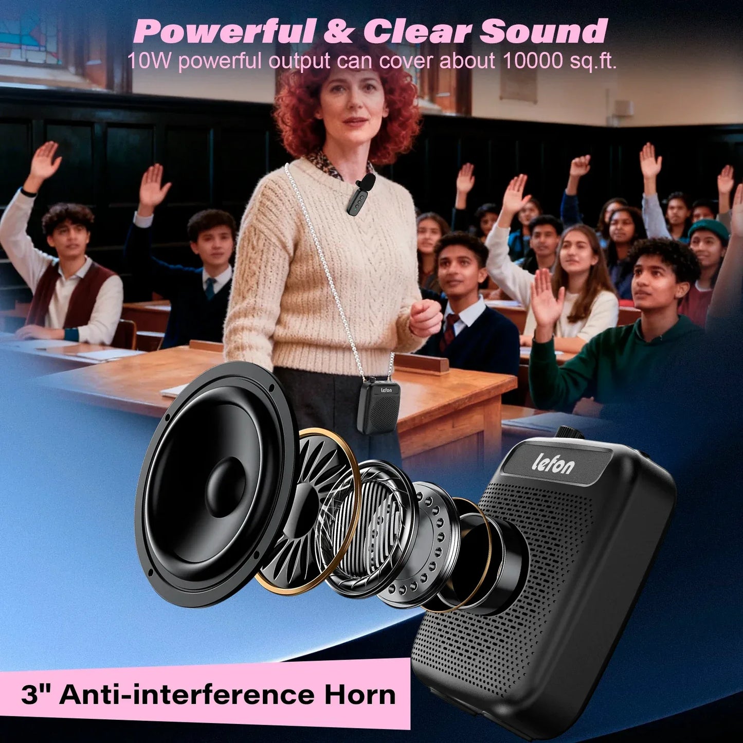 Portable Wireless Voice Amplifier with Lavalier Microphone Rechargeable Clip On Megaphone Speaker for Teacher Tour Guide Outdoor