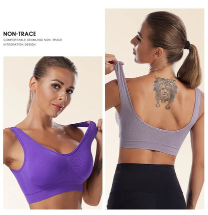 Active Women Bras Sports Plus Size Ladies Yoga Top Underwear Padded Fitness Running Vest Wire Free Brassiere S-4XL
