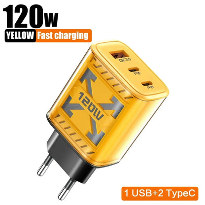 Total 120W USB C PD Charger QC 3.0 Type C Fast Charging Phones Wall Adapter for iPhone 16 Samsung Xiaomi POCO 3 In 1 USB Charger