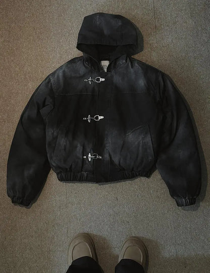 American Fashion Snap Fastener Loose Coat High Street Oversized Hoodie Y2k Retro Harajuku Punk Button Jacket Men Clothing
