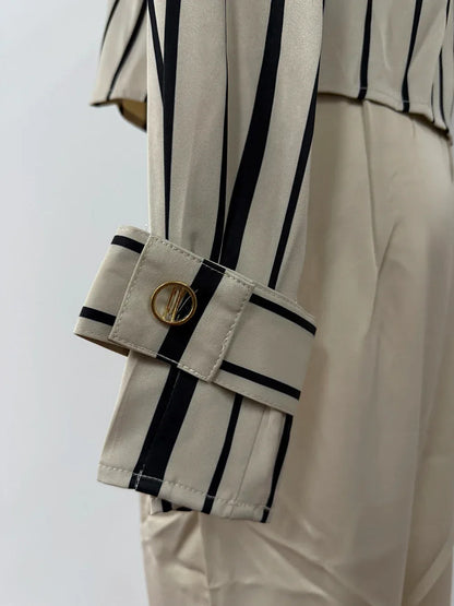 Autumn Korean Fashion High End Long Sleeve Stripe Shirt High Waist Slim Suit Pants Formal Commuter Two Piece Set Women Outfits