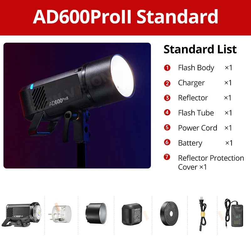 Godox AD II Series Out-door TTL Flash AD100/200/300/400/600PROII For Nikon Canon Sony Fuji Olympus LED Modeling Lamp