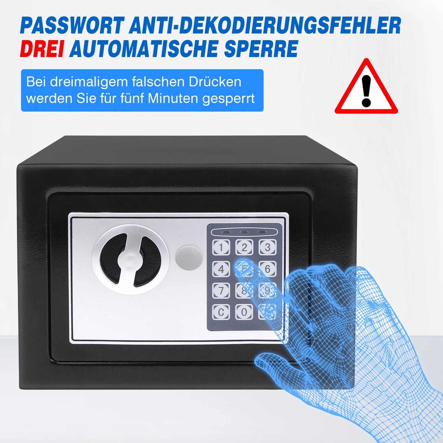 Schwarzer digitaler Safe Wertsachen Dokumentensicherheit Safe Elektronische Tastatur mit Backup-Schlüssel Wandmontage Boden