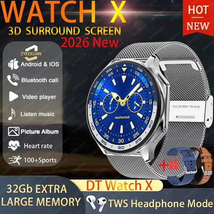 DT Watch X 4G Memory For OPPO Smart Watch Music Video Bluetooth Call IP68 Waterproof AMOLED Smartwatch For TWS Earphones 2026New