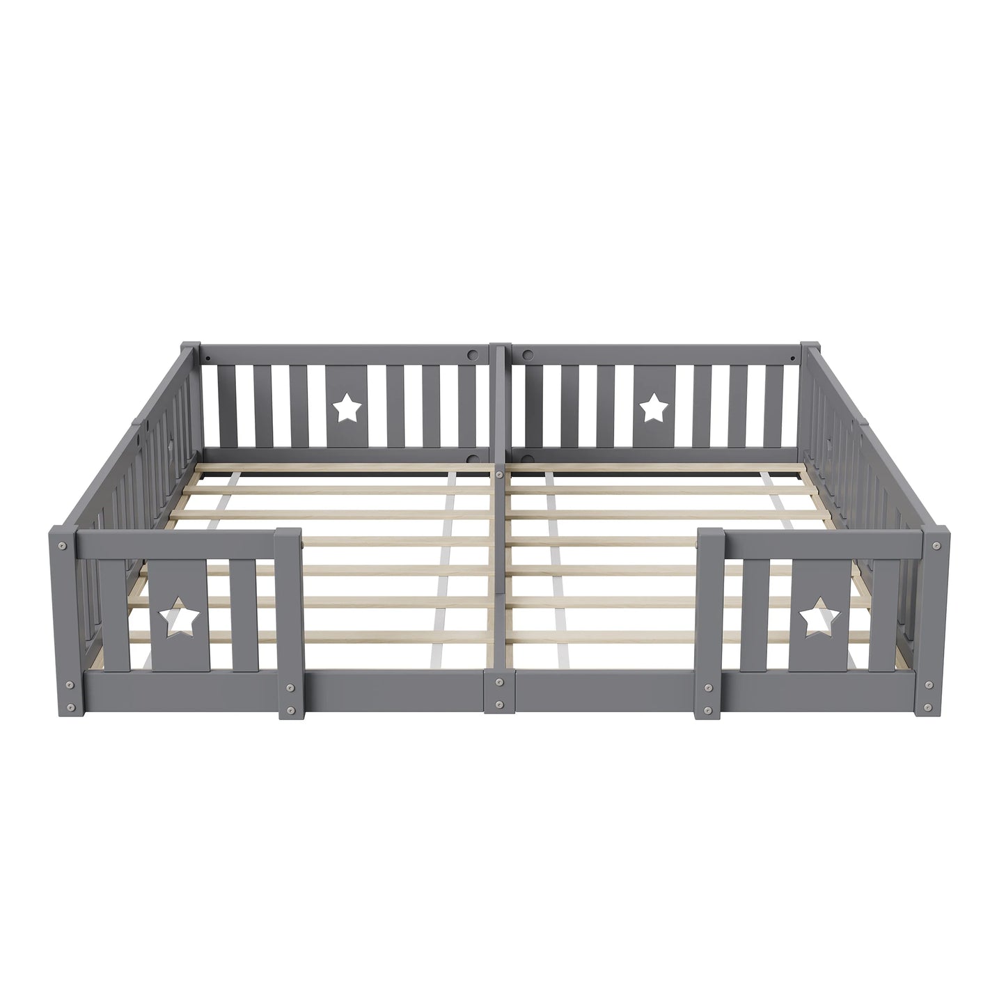 Rosahqnda Children's Bed Floor Bed 90x200cm with Railing Gate,Pine Wooden Bed for Families with 2 Children,Children's Twin Bed