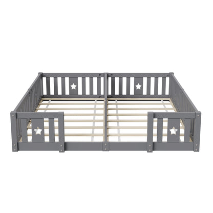 Rosahqnda Children's Bed Floor Bed 90x200cm with Railing Gate,Pine Wooden Bed for Families with 2 Children,Children's Twin Bed