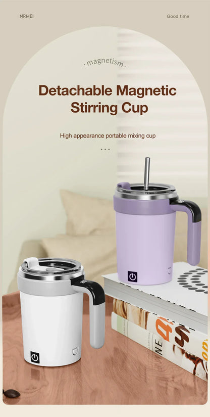 380ML Automatic Magnetic Stirring Mug with Straw & Lid Stainless Steel Waterproof USB Electric Mixing Coffee Mug 2025 New