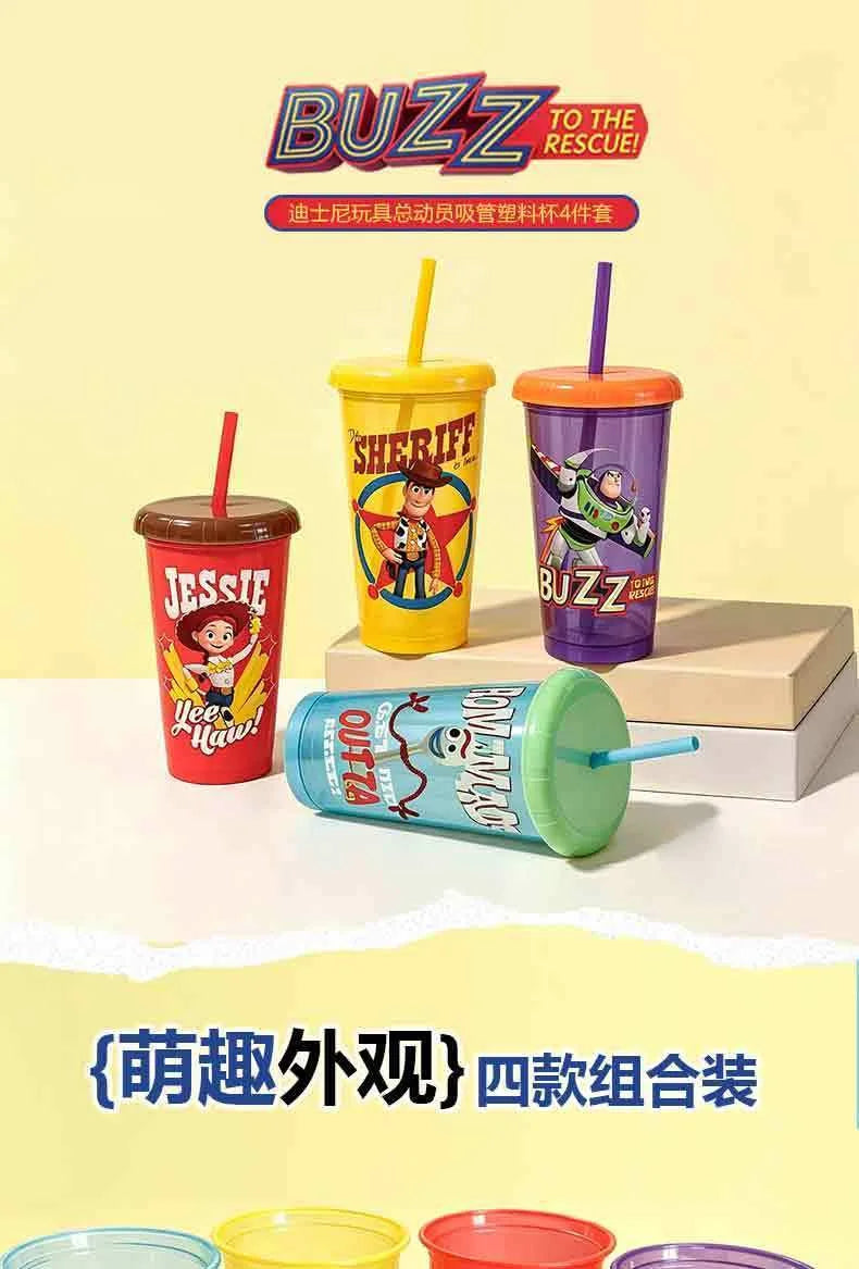 Toy Story 4 Pack Plastic Straw Cup Set Official Cartoon Reusable BPA Free Drinking Cups