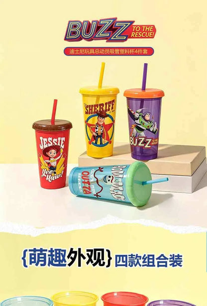 Toy Story 4 Pack Plastic Straw Cup Set Official Cartoon Reusable BPA Free Drinking Cups