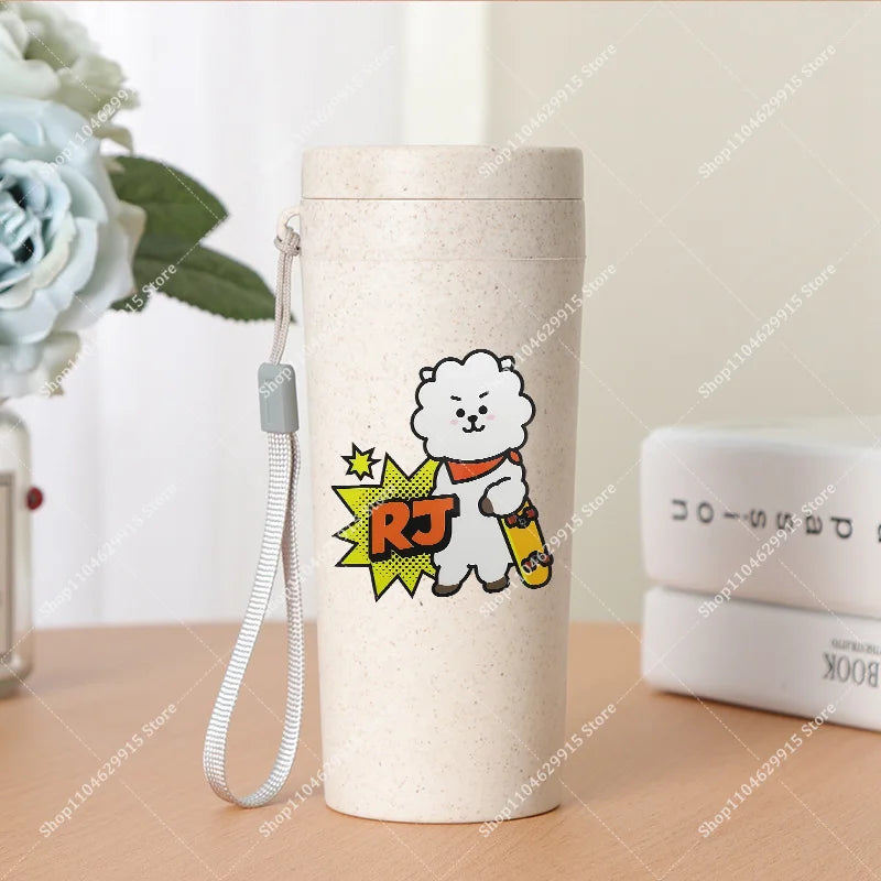 350ml BT21 Portable Water Bottle COOKY TATA RJ Cute Anime Leak-proof Plastic Drinking Cup Milk Coffee Juice Cup Drinkware Gift