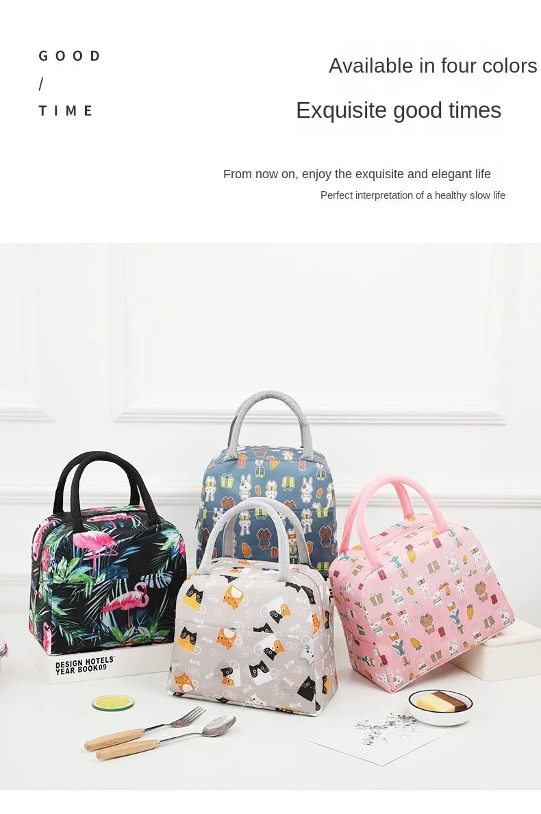 1PC Cartoon Lunch Bag Insulated Thermal Heat Lunch Box Bag Portable Cute Picnic Tote Children's School Bento Bags Large Capacity