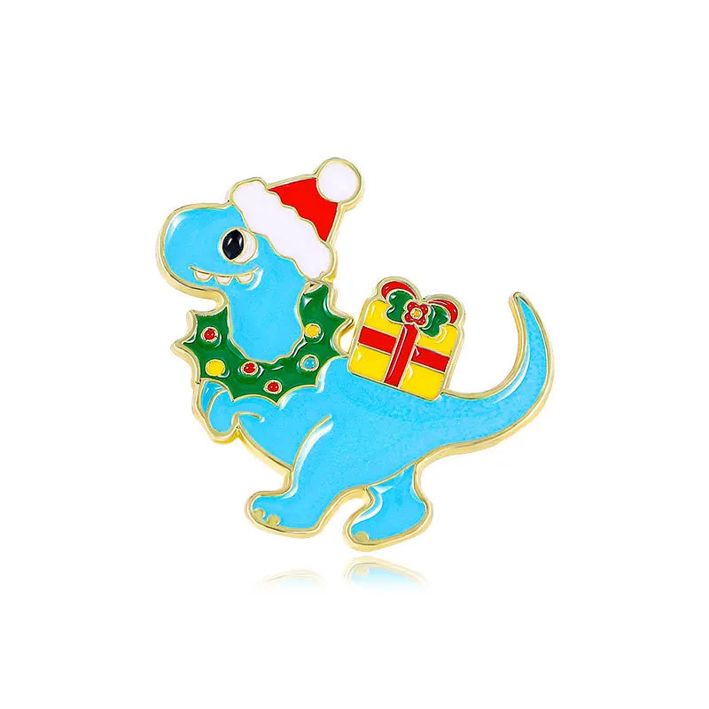 4pcs Cute Cartoon Dinosaur Enamel Brooch Creative Christmas Day Holiday Gift Lapel Pin Badge Backpack Clothing Hat Accessories