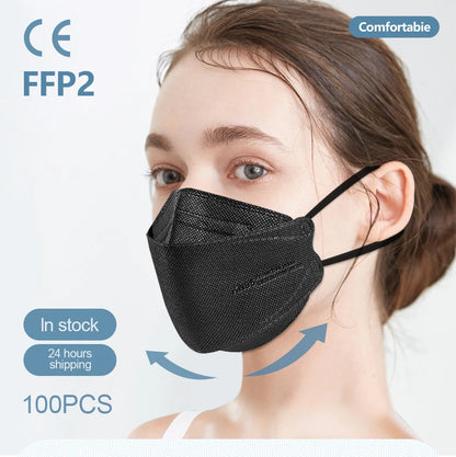 Adult Fish Shape Certified KN95 FFP2 Mask 4 Layers Black Fabric Mascarillas Mouth FPP2 Face Mask KN95 Filter Respirator ffp2mask