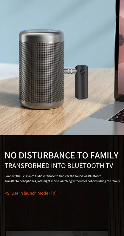 2-In-1 Wireless Audio Adapter Bluetooth 5.3 Receiver Transmitter 3.5mm Jack AUX Lossless Sound MIC For Car Speaker TV PC